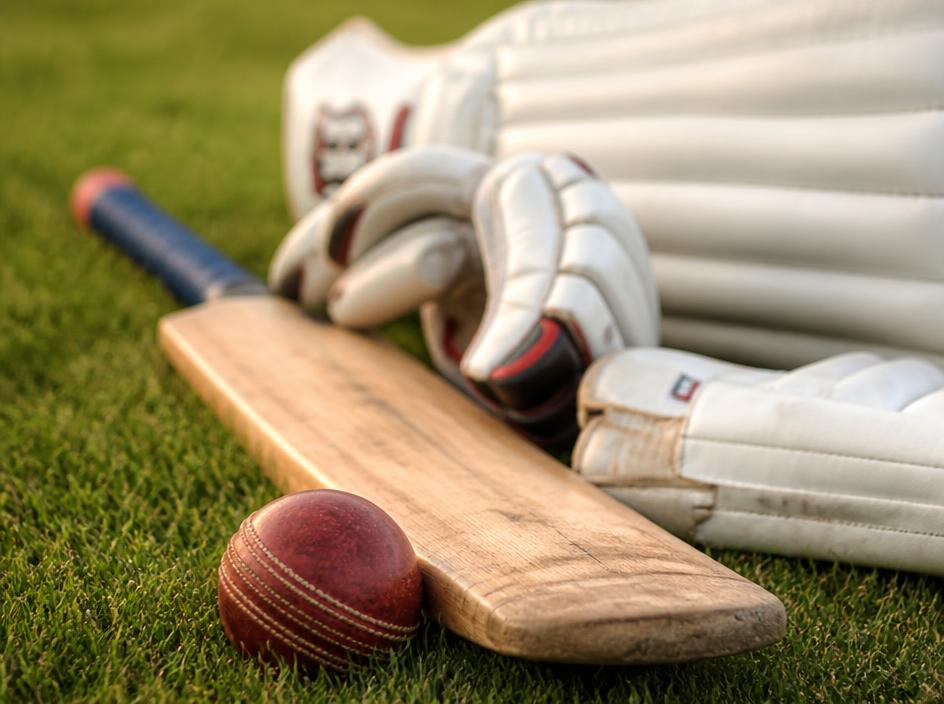 Cricket equipment on the grass